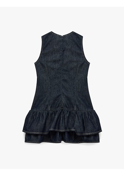Koton Pamuklu Rahat Kalıp Kolsuz Bisiklet Yaka Katlı Mini Jean Elbise Koyu İndigo 7wal80009md Indigo