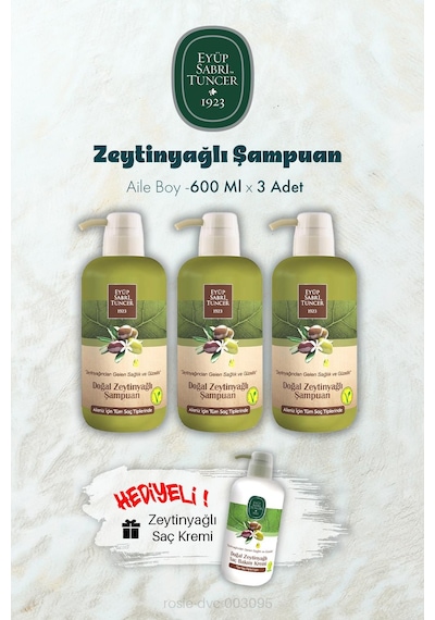 Zeytinyağlı Şampuan 600 Ml X 3 Ve Saç Kremi Hediyeli Tüm Saçlar
