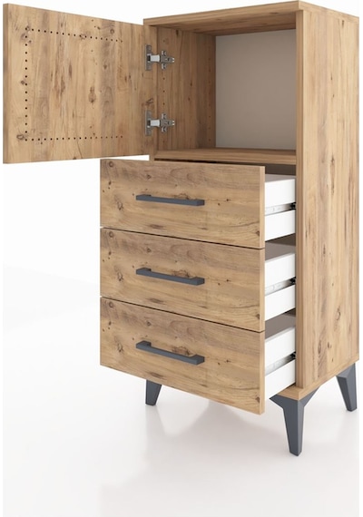Arges Komodin Tek Raflı 3 Çekmeceli Tek Kapaklı 44x30x96 Çam-çam Çam