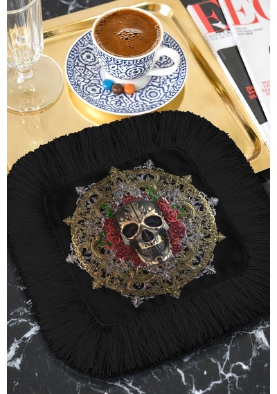 Barok Lüks Saçaklı Şık Servis Mendili - Gotik Vintage Siyah Altın Kırmızı Kahve Altı Tepsi Peçetesi Çok Renkli