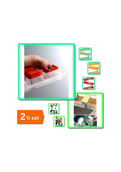 Kapaklı Buz Kalıbı Yapışmaz + Vantuzlu Su Giderli Drenaj Katı Sabunluk Süngerlik - 2li Set U6y8s4 Pl Diğer