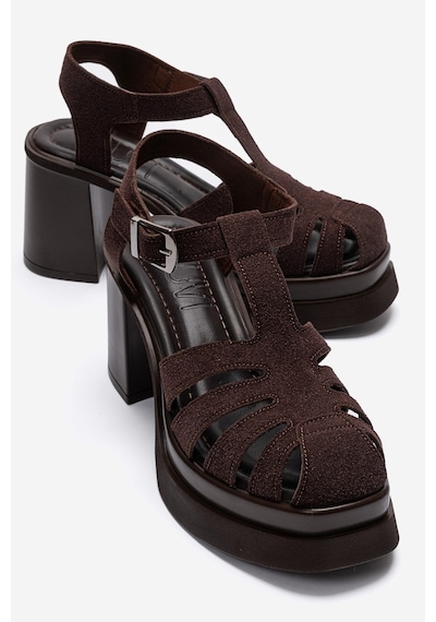 Luvishoes Rovena Kahverengi Süet Platformlu Blok Topuklu Kadın Sandalet Luvishoes Rovena Kahverengi Süet Platformlu Blok Topuklu Kadın Sandalet