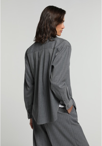 Colin's Colins Boyfriend Fit Shirt Neck Çizgili Kadın Gri Uzun Kol Gömlek Cl1081217 Q1.v1 Gra