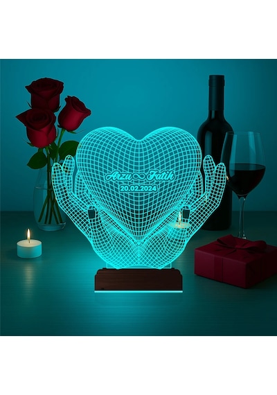 Luvivia Kalp Sevgiliye Hediye Kişiye Özel 3d Lamba - Masa Gece Lambası V36