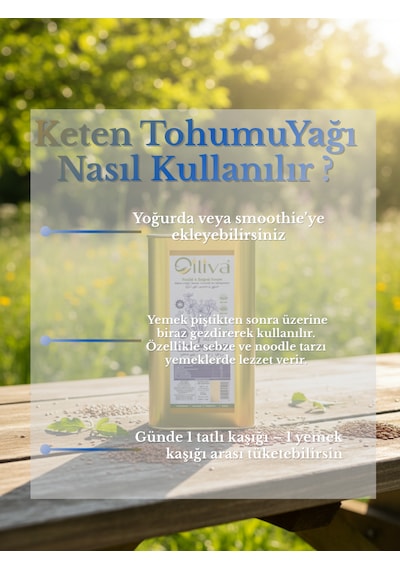Keten Tohumu Yağı 1 L Teneke Soğuk Sıkım, %100 Doğal, Katkısız