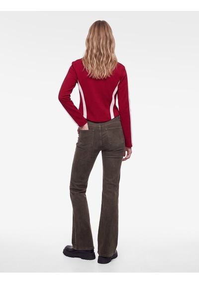 Koton Slim Fit Pamuklu Şeritli Dik Yaka Uzun Kollu Fermuarlı Sweatshirt Bordo 7wal10413ık