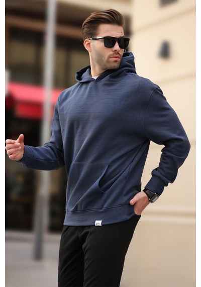 Madmext Lacivert Kapüşonlu Cep Detaylı Sweatshirt 7095 Lacivert