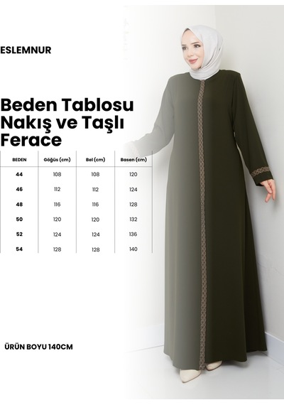 Eslemnur Gündelik Hac Ve Umrelik Nakış Ve Taş Detaylı Ferace Açık Lacivert