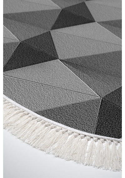 Kaymaz Dijital Mutfak & Salon Halı Trend Saçaklı Oval Geometrik E5010 gri