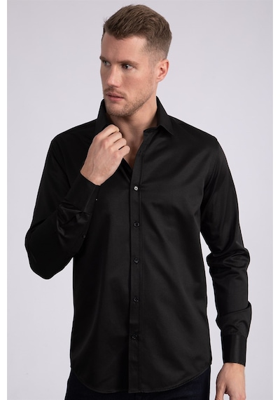 Tudors Modern Slim Fit Düz Saten Erkek Gömlek-23049 Siyah Tudors Modern Slim Fit Düz Saten Erkek Gömlek-23049 Siyah