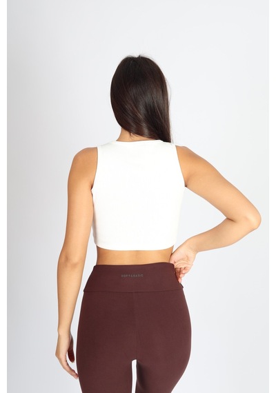 Soft&Basic Kadın Beyaz Basic Halter Yaka Esnek Biyeli Kaşkorse Kumaş Crop Top Body Atlet Beyaz