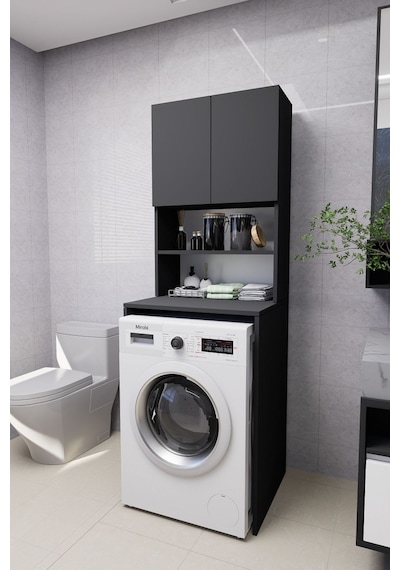 Verani Çamaşır Makinesi Dolabı Banyo Kiler Çift Kapaklı Arkal... Antrasit