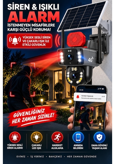 Pro 10mp 4g Solar Güvenlik Kamerası Sim Kartlı Ptz Renkli Gece Görüş Ip66 1 Yıl 60gb İnternet Hediye