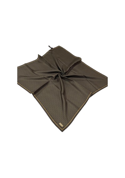 Vakko Twill İpek Eşarp - Helezon Monogram - Kahve Gold Altın - Kahverengi