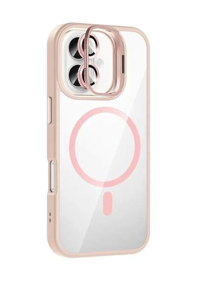 Joko Apple iPhone Uyumlu  16 Plus Uyumlu Remim Lensli Magsafe Standlı Kapak - Pembe