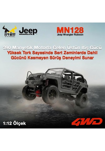 Mn Model Mn128 1/12 Jeep Wrangler Rubicon 4wd Rc Model Crawler Offroad Truck Uzaktan Kumandalı Araba Rtr Siyah+dahili Işık Seti Mn-128 7600000036349