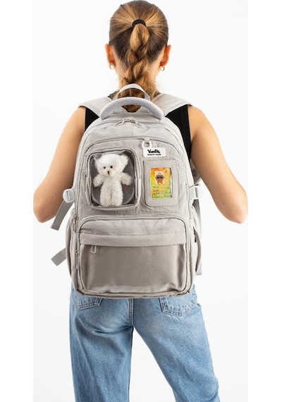 Ventis Maskotlu Unisex Okul Çantası Lise Ortaokul Sırt Çantası 43 30 Cm Çok Cepli Vnt9-a Gri