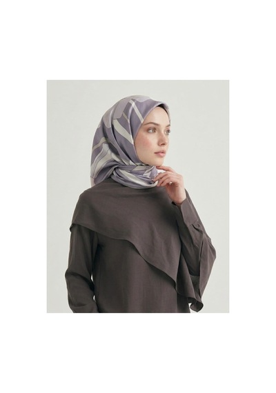 Bushu Çiçek Desenli Twill Eşarp mor