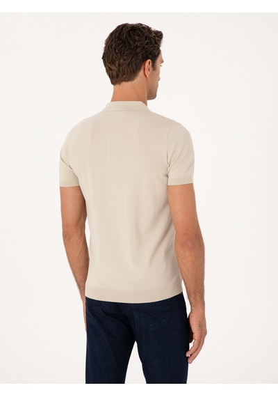 Bej Slim Fit Polo Yaka Triko T-shirt