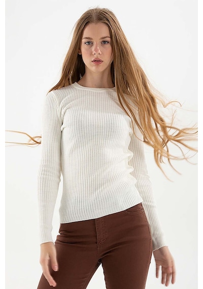 Fashion Friends Kadın Fitilli Bisiklet Yaka Kazak 23k0290k1 Ekru