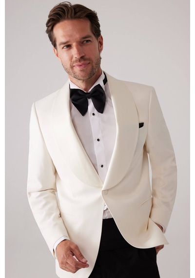 Ysf Erkek Krem Slim Fit Sabit Şal Yaka Damatlık