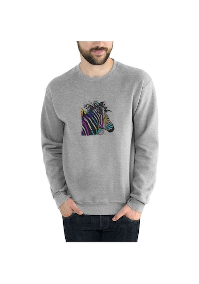 Zebra Baskılı Gri Erkek Örme Sweatshirt