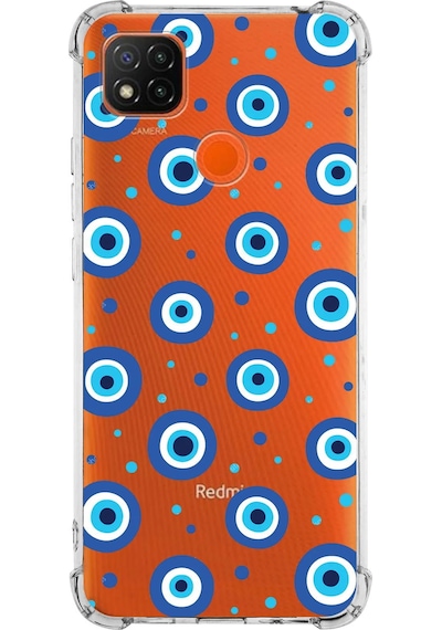 Prinrify Xiaomi Redmi 9c Uyumlu Nazar Boncuğu 1 Baskılı Şeffaf Köşe Korumalı Antişok Kılıf