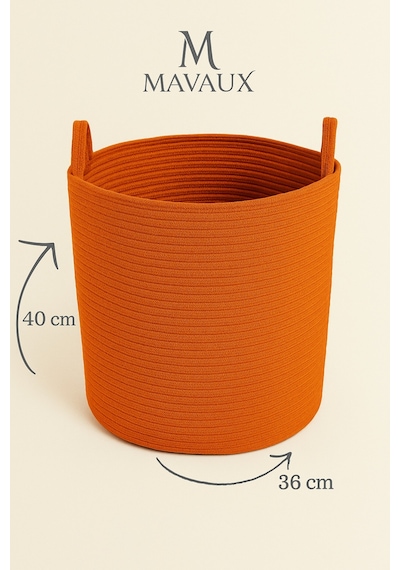 Mavaux El İşçiliği Dokulu Büyük Boy Sepet 40 X 36 Cm Dekoratif Ev Düzeni, Oyuncak Ve Çamaşır Organizer Turuncu