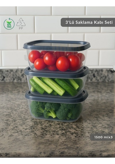 Jet's Home 3'lü Saklama Kabı Seti Kare Erzak Kabı Bpa Free Derin Dondurucu İçin Uygun 1500 Ml Şeffaf