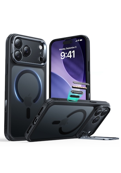 Esr Apple Uyumlu iPhone 17 Pro Classic Hybrid Magsafe Standlı Kılıf - Kamera Kontrol Buton - Buzlu Siyah Buzlu Siyah