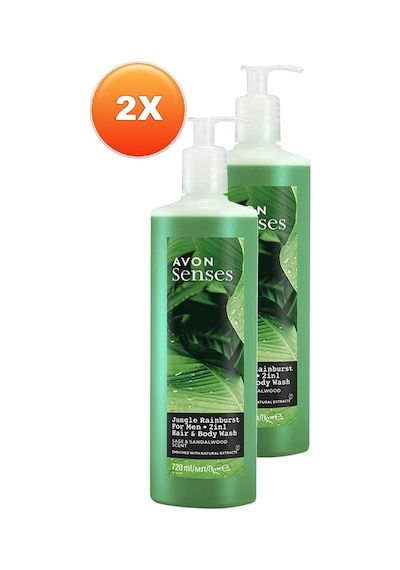 Avon Senses Jungle Rainburst Adaçayı Ve Sandal Ağacı Kokulu Erkek Saç Ve Vücut Şampuanı 2 x 720 ML
