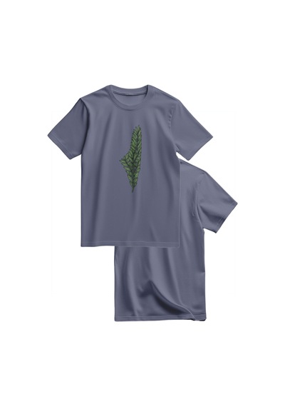 Kısa Kollu Zeytin Dalı İle Filistin Haritası Dijital Baskılı Unisex Filistin Tişört S - 2xl T300026 Koyu Gri