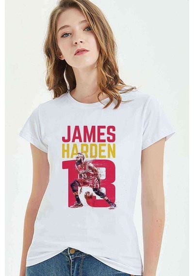 James Harden Basketbolcu Sporcu Baskılı Beyaz Kadın Tshirt
