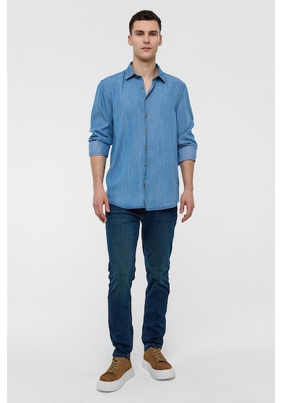Backandbond Mavi Regular Fit Uzun Kollu Denim Gömlek