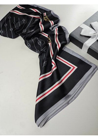 Miorel Scarfs G Tema Vual İpek Şal Halka Desen Silk Scarfs Fular Shawl Hijab Siyah