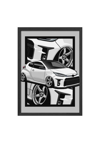 Toyota Gr Yaris Siyah Ahşap Çerçeveli Poster, Dekoratif Araba Duvar Tablosu