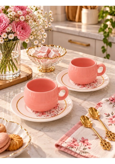 Pembe Tombul 2 Kişilik Kahve Fincan Takımı 80ml. Çok  Renkli