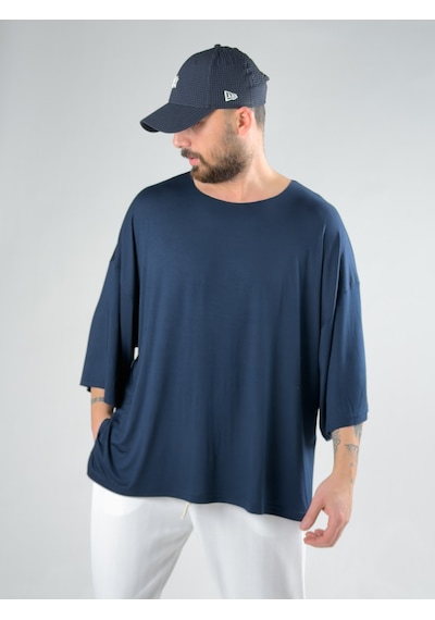 Cocopelli Fakir Kol Lacivert Oversize Viscon T-shirt Coc3026