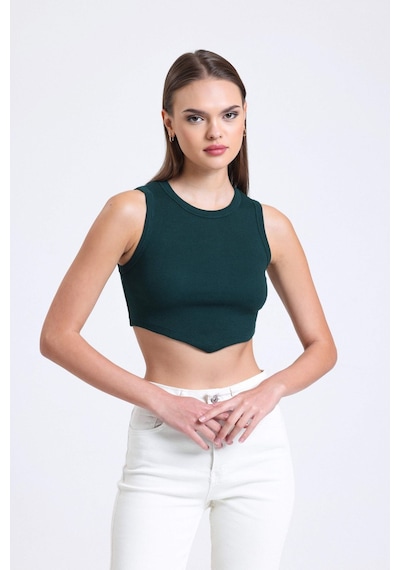 Hiccup Önü V Şekilli Bisiklet Yaka Crop Top Sacramento Yeşili