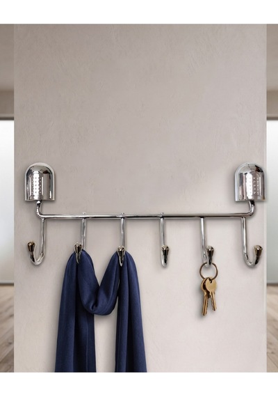 6'lı Kapı Arkası Metal Askılık Banyo Duvar Elbise Kıyafet Askısı Organizer Gümüş