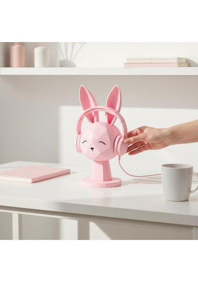 Happy3dworld Tavşan Figürlü Kulaklık Standı, 3d Baskı Kawaii Masaüstü Dekor