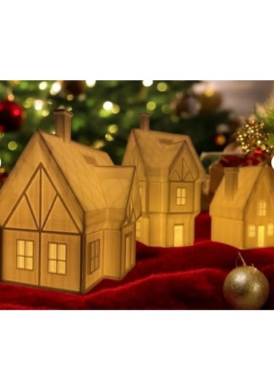 Metadesing Noel Evi Tealight Mumluk Seti, Yılbaşı Süsü, Pla Organik Plastik, Beyaz, 10x6x7 Cm Ve 8x8x9 Cm, 3 Parç Çok Renkli