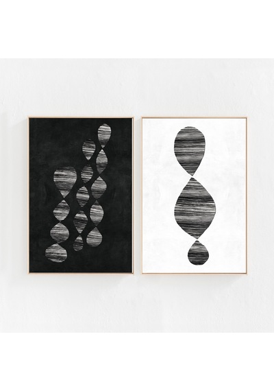Soyut Sanat 2'li Set, Soyut Sanat İskandinav Posterleri Sanat Modern Sanat Siyah Beyaz Çağdaş Sanat