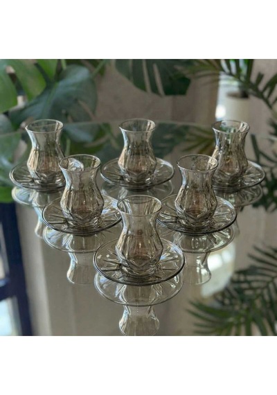 Çnr Home Collection 12 Parça 6 Kişilik Füme Cam Bardak Seti Altın