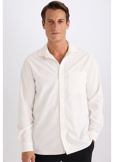 DeFacto Regular Fit Polo Yaka Basic Düz Gofre Uzun Kollu Beyaz Gömlek D8713AX25SPWT32 DeFacto Regular Fit Polo Yaka Basic Düz Gofre Uzun Kollu Beyaz Gömlek D8713AX25SPWT32
