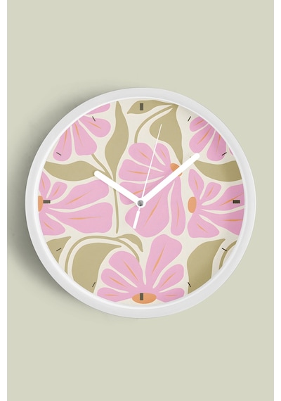 Bohem - Soyut Çiçek Tasarım Modern Duvar Saati - 25cm - Önü Camlı Beyaz Kasa - Sessiz Mekanizma-jh0678 Beyaz