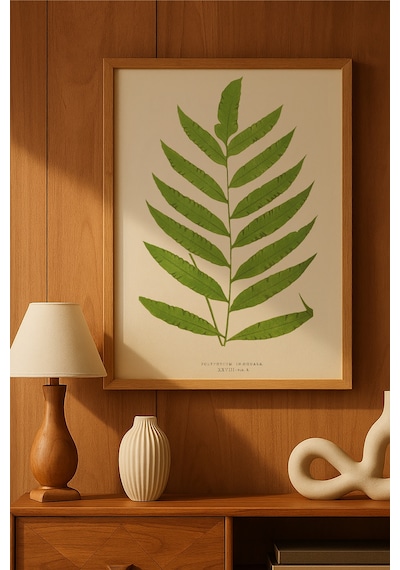 Leaf Ahşap Çerçeveli Poster, Dekoratif Sanatsal Duvar Tablosu
