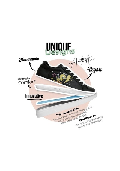 Kadın Vegan Deri Siyah Sneakers - Warner Bros Best Of Tweety And Sylvester Tasarım Çok Renkli Kadın Vegan Deri Siyah Sneakers - Warner Bros Best Of Tweety And Sylvester Tasarım Çok Renkli