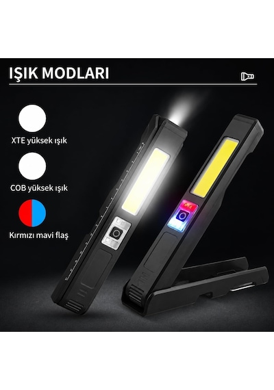 Gold Silver Şarjlı Led Çalışma Lambası, Cob + Xte El Feneri, 180 Ayarlanabilir, Manyetik Tabanlı, Type-c Hızl