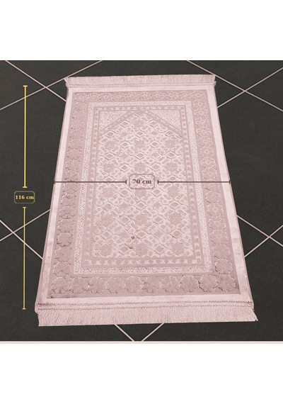 Tesbihane Kişiye Özel Nakış İşlemeli Saf İpek Kadife Kumaştan Pembe Renk Hediyelik Seccade